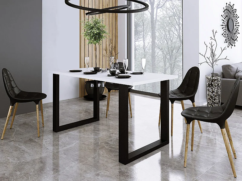 Table Tucson 136, Noir|Blanc, 75x67x138cm, Stratifié, Métal