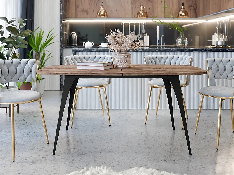 Table Oswego 131, Chêne doré artisanal|Noir, 76x90x160cm, Disponible, Stratifié, Métal