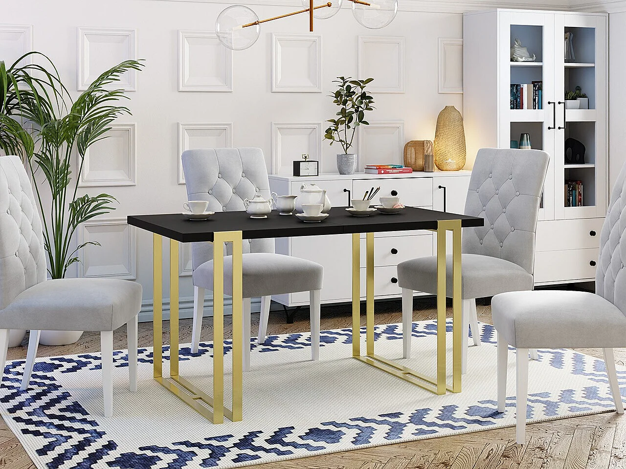 Table Comfivo 179, Doré|Noir, 76x80x140cm, Disponible, Stratifié, Métal