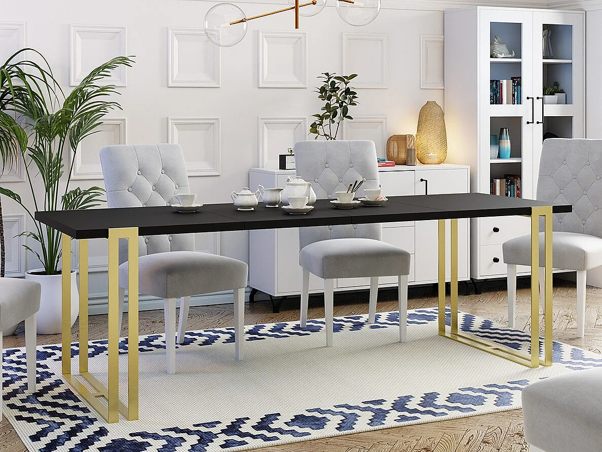 Table Comfivo 179, Doré|Noir, 76x80x140cm, Disponible, Stratifié, Métal