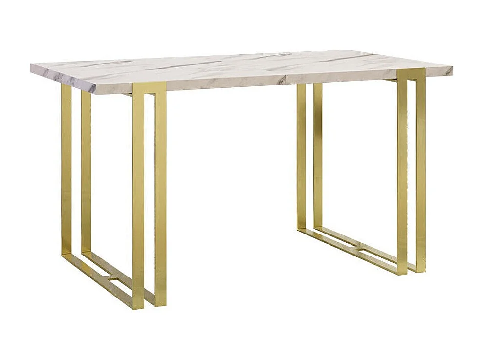 Table Comfivo 179, Marbre blanc|Doré, 76x80x140cm, Disponible, Stratifié, Métal