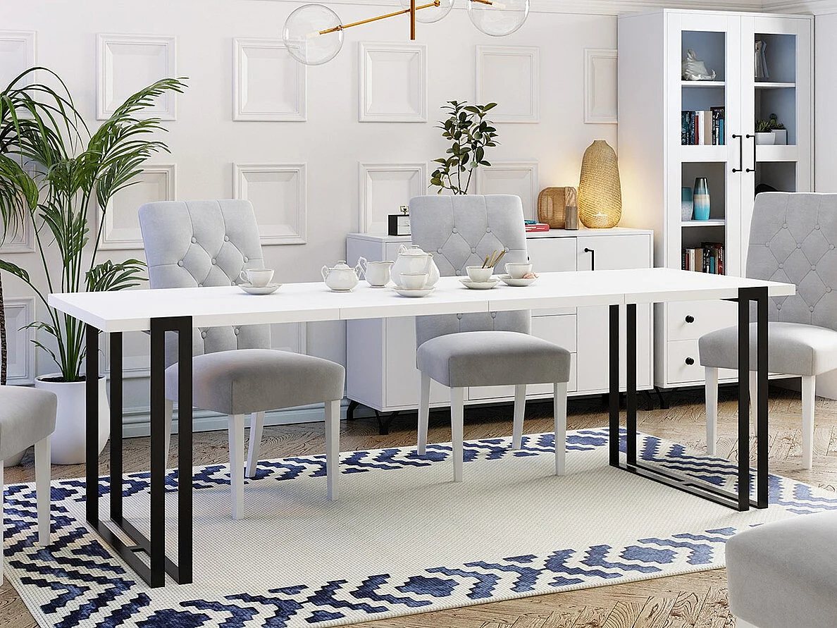 Table Comfivo 179, Noir|Blanc, 76x80x140cm, Disponible, Stratifié, Métal