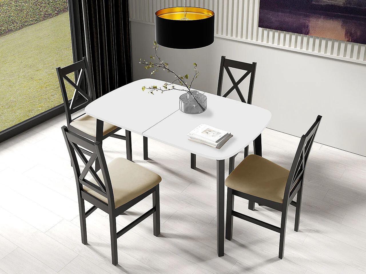 Table Edmond 110, Noir|Blanc, 77x80x130cm, Disponible, Stratifié, Bois
