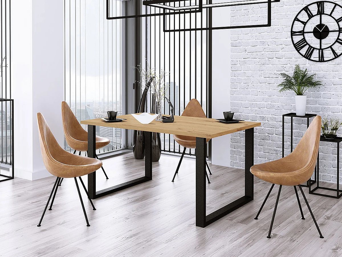 Table Tucson 139, Noir|Chêne Artisan, 75x90x185cm, Stratifié, Métal