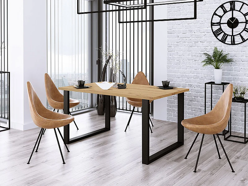 Table Tucson 139, Chêne Artisan|Noir, 75x90x185cm, Stratifié, Métal