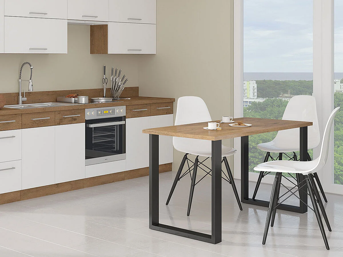 Table Tucson 138, Chêne lancelot|Noir, 75x67x185cm, Stratifié, Métal