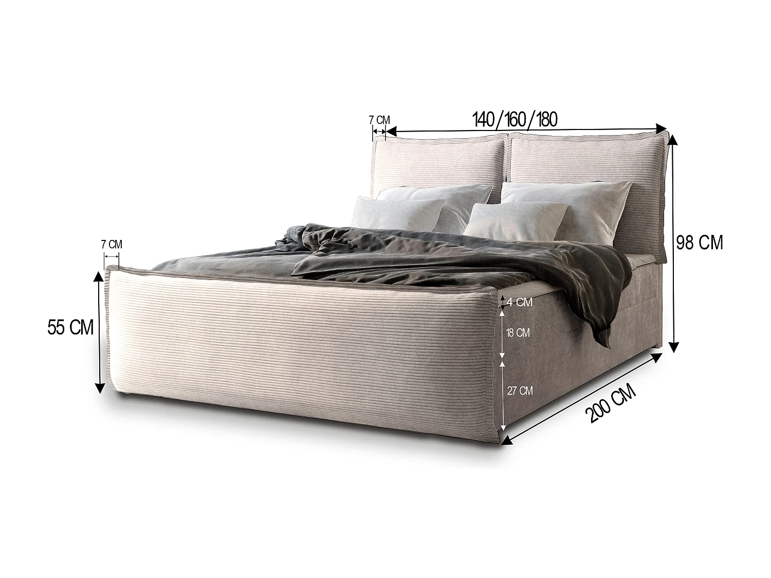 Boxspringbed MONTA 160x200 cm Set met hoofdbord, bedbodem en matras, Crème