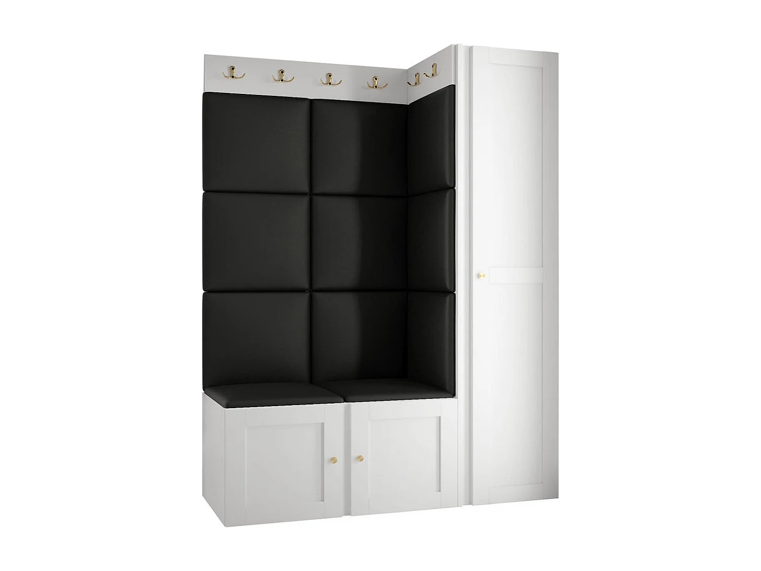Meuble d'entrée Hartford 377, 186x124x46cm, Blanc|Noir, MDF|Stratifié|Faux cuir