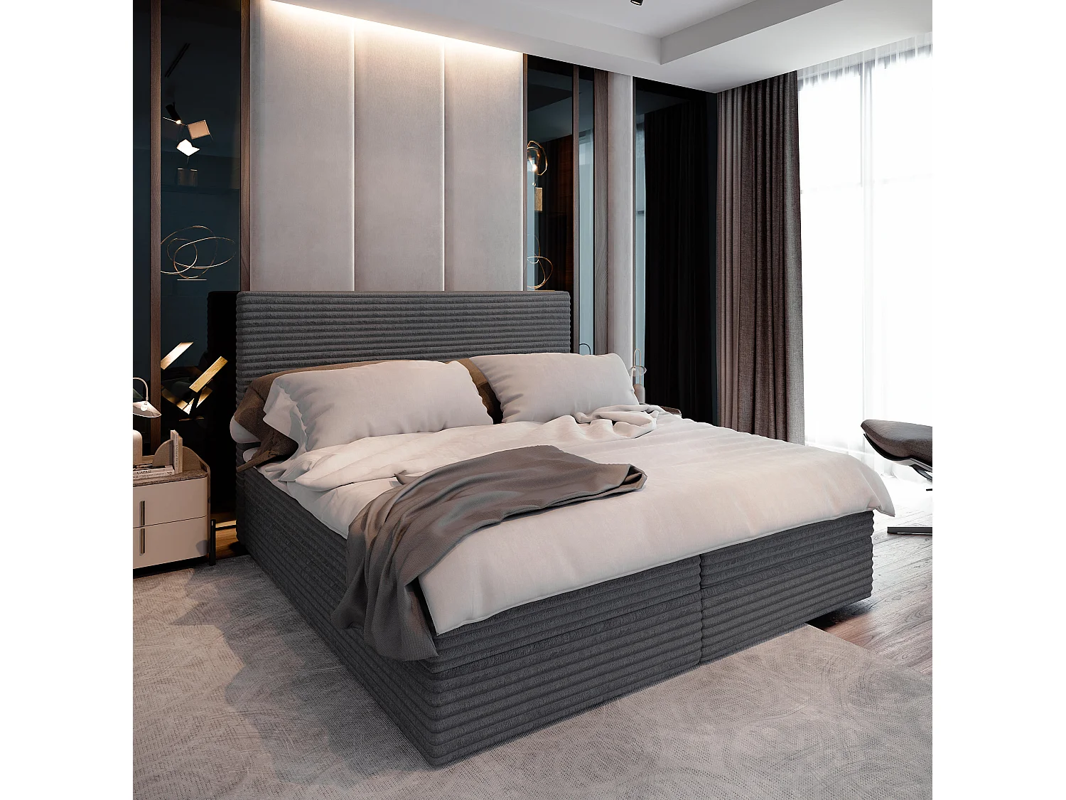 Boxspringbed PISA 140x200 cm Set met hoofdbord, bedbodem en matras, Antracietgrijs