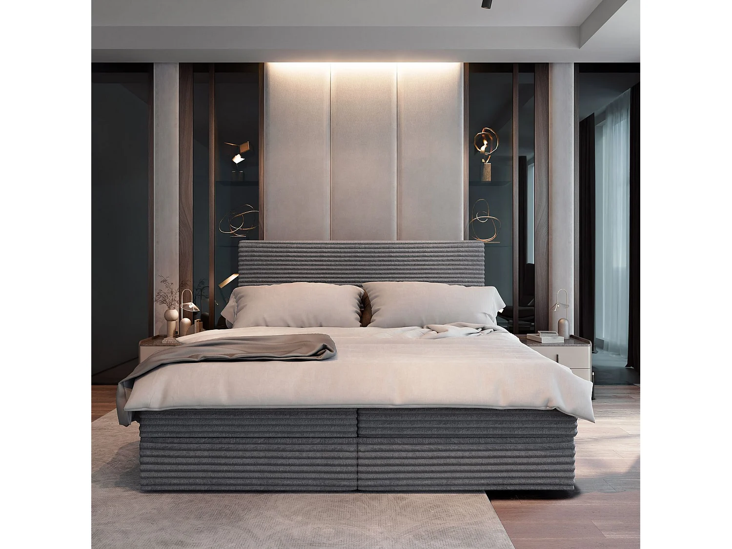 Boxspringbed PISA 140x200 cm Set met hoofdbord, bedbodem en matras, Antracietgrijs