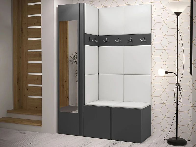 Meuble d'entrée Hartford 277, 186x124x46cm, Disponible, Graphite, Faux cuir|Stratifié