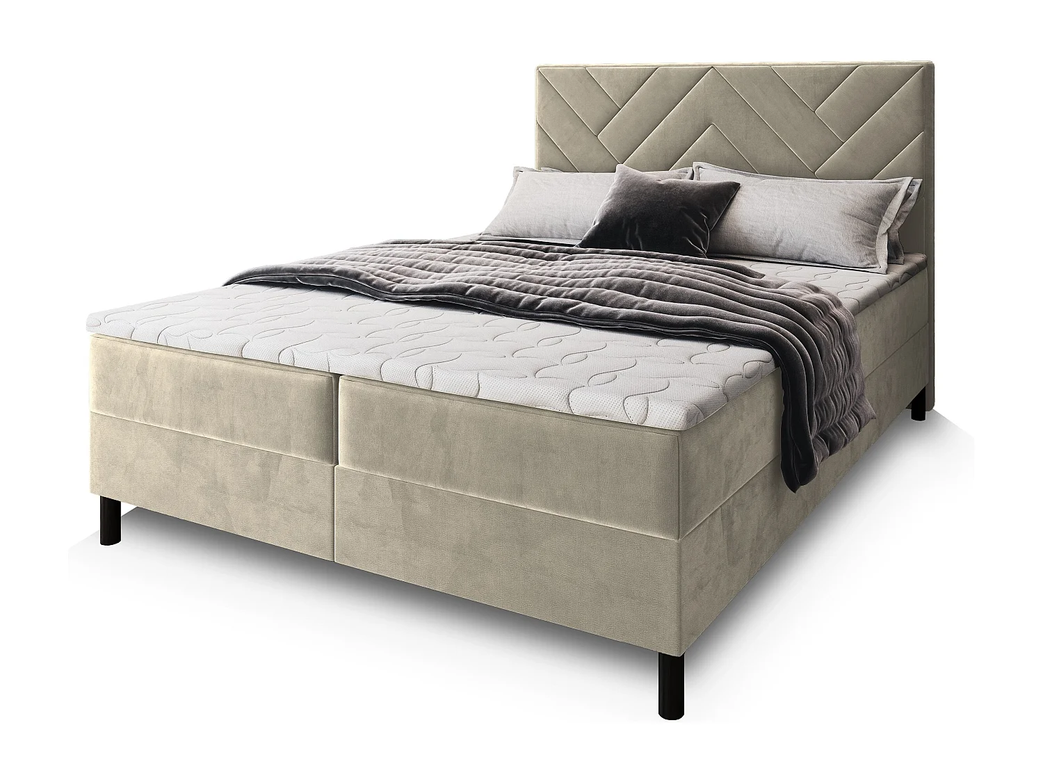 Boxspringbed ROKIS 180x200 cm Set met hoofdbord, bedbodem en matras, Crème