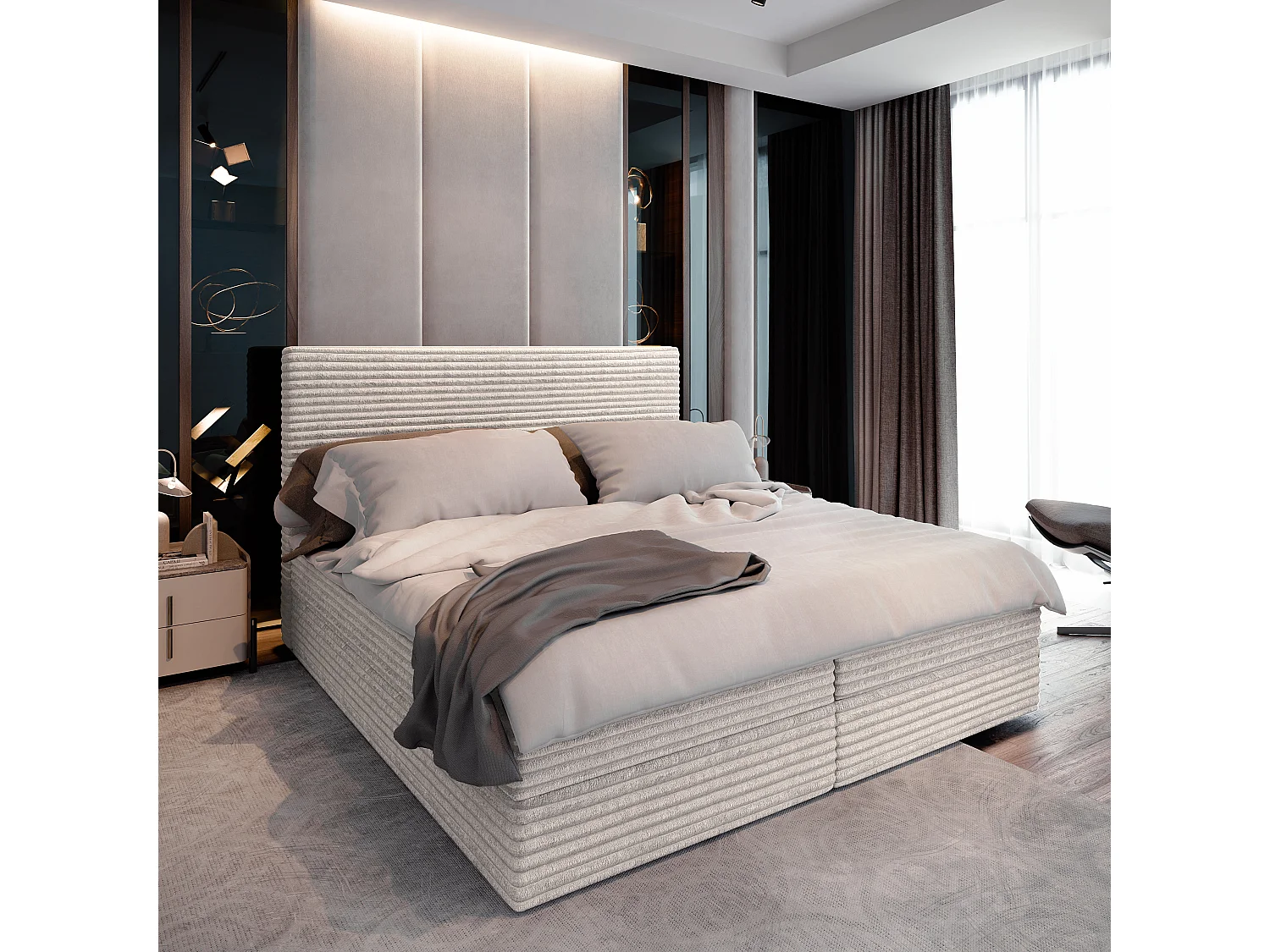 Boxspringbed PISA 140x200 cm Set met hoofdbord, bedbodem en matras, Crème