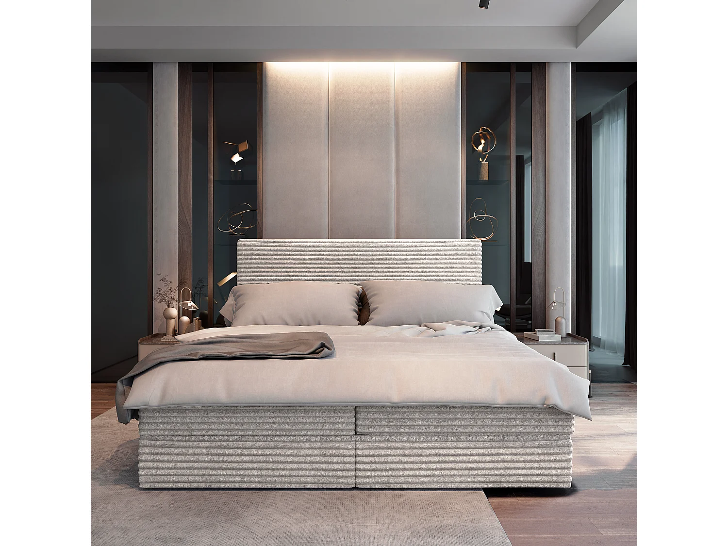 Boxspringbed PISA 140x200 cm Set met hoofdbord, bedbodem en matras, Crème