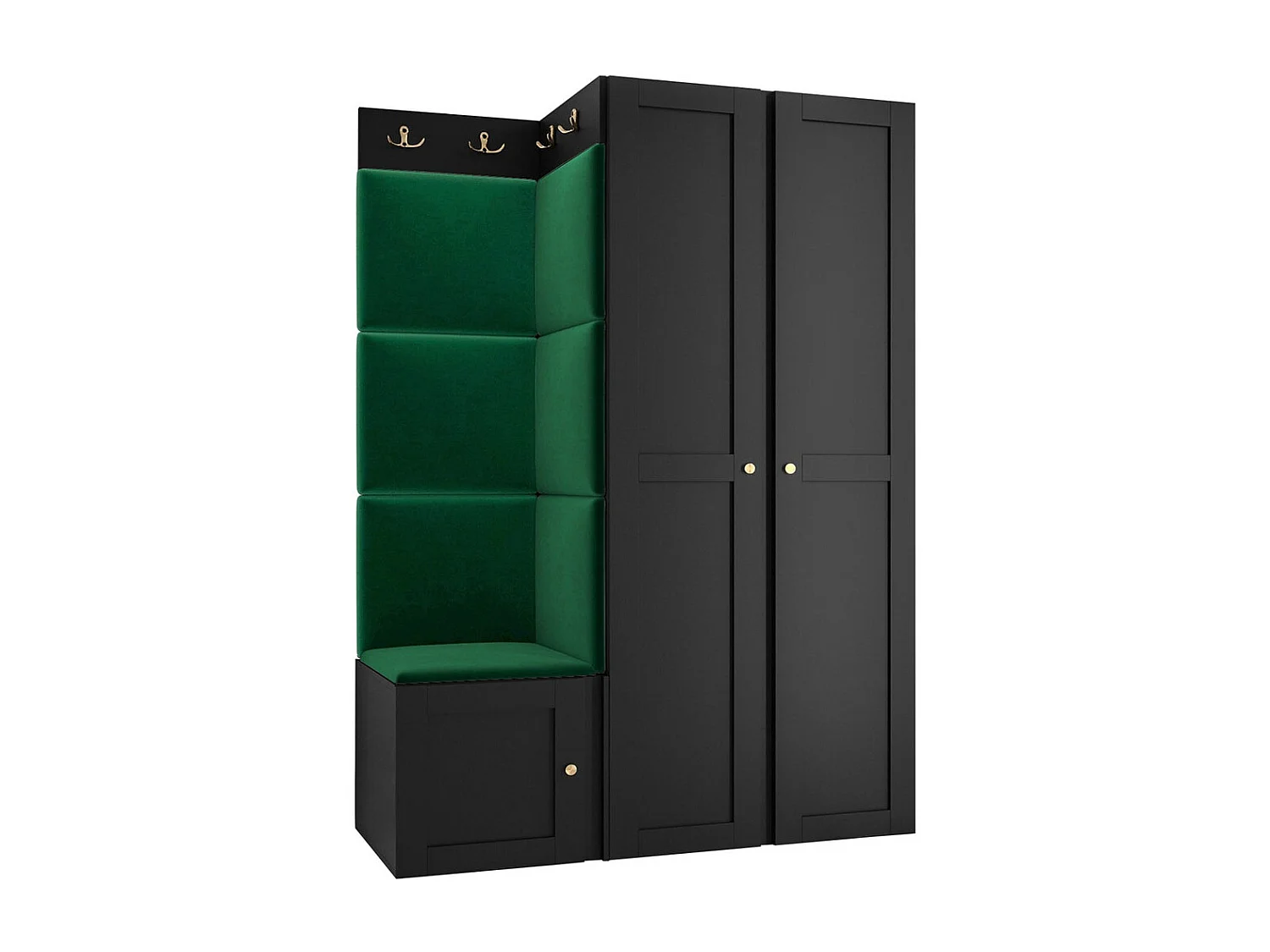 Meuble d'entrée Hartford 379, 186x116x46cm, Vert|Noir, MDF|Stratifié|Tissu