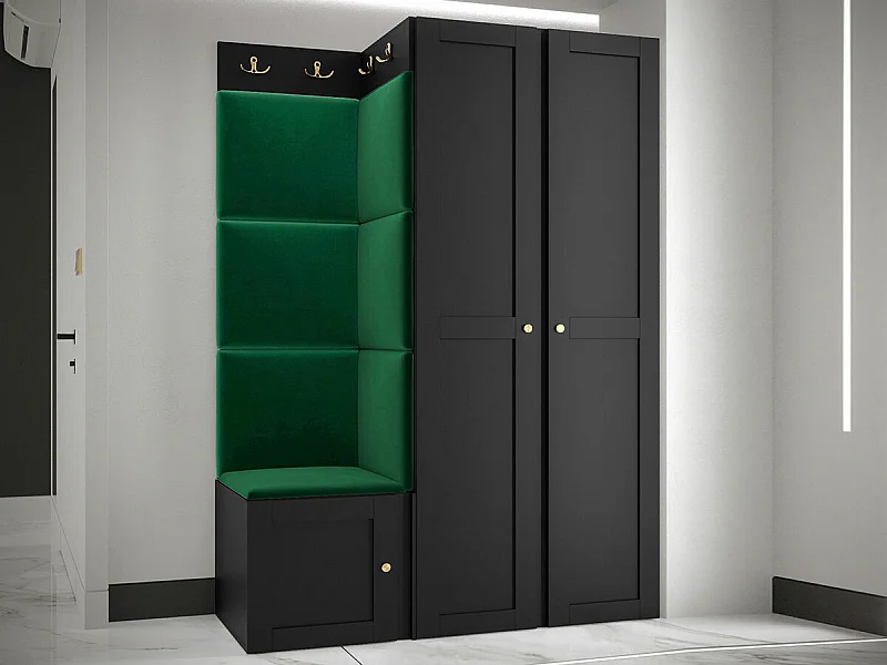 Meuble d'entrée Hartford 379, 186x116x46cm, Vert|Noir, MDF|Stratifié|Tissu