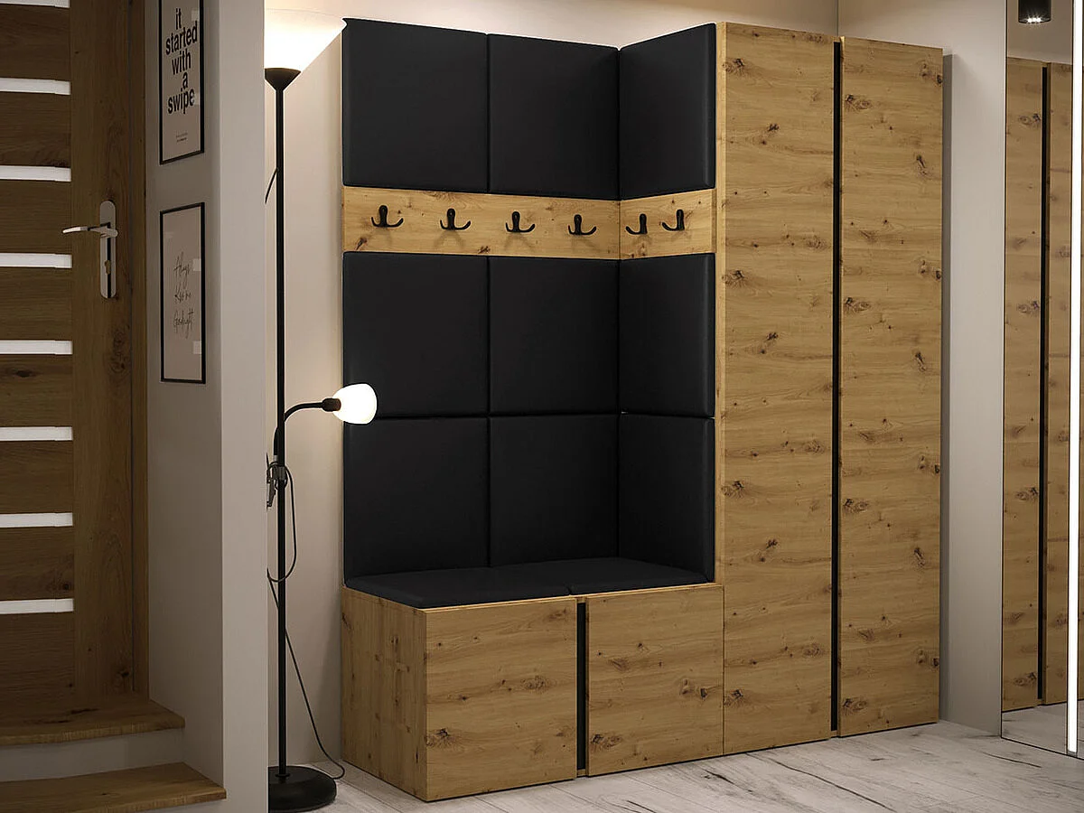 Meuble d'entrée Hartford 266, 186x158x46cm, Chêne Artisan, Stratifié|Faux cuir