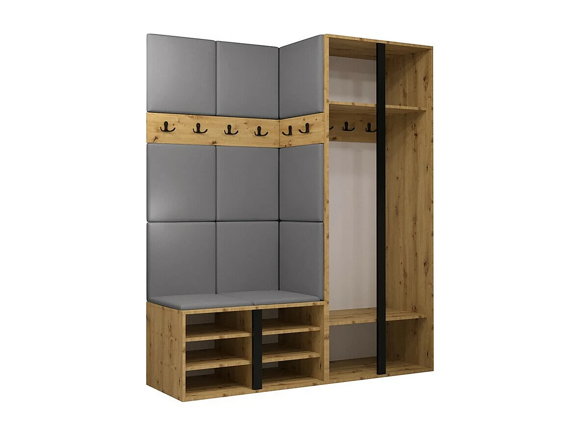 Meuble d'entrée Hartford 266, 186x158x46cm, Chêne Artisan, Stratifié|Faux cuir