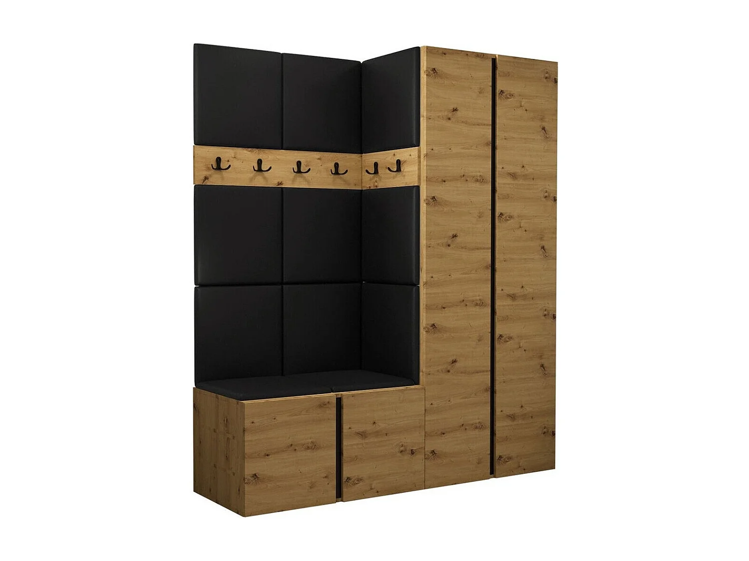 Meuble d'entrée Pinis III, 186x158x46cm, Chêne Artisan, Faux cuir|Stratifié