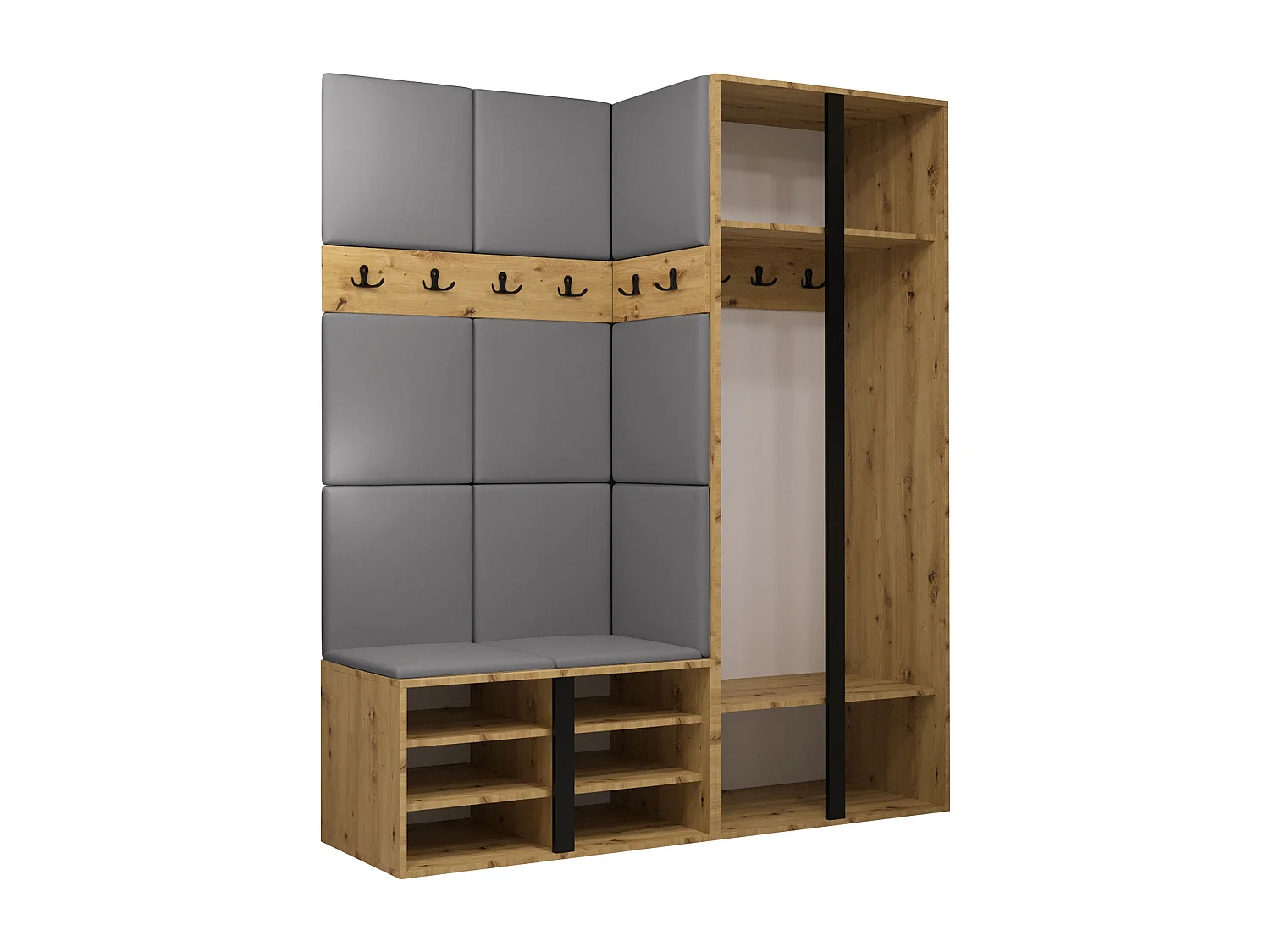 Meuble d'entrée Pinis III, 186x158x46cm, Chêne Artisan, Faux cuir|Stratifié