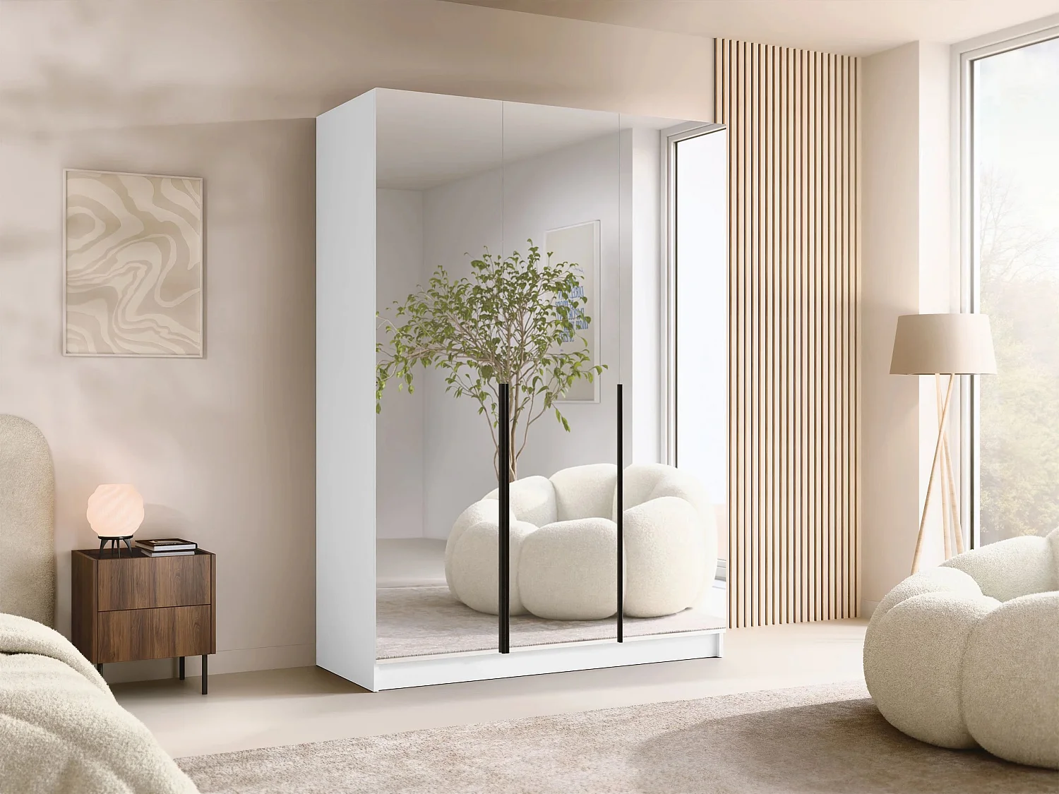 Armoire Closico Decoron III, Blanc|Noir, 215x150x58cm