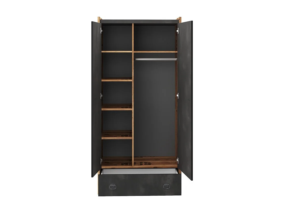 Armoire Tivtivi 101, Gris|Canyon chêne, 190x90x52cm, Nombre d'étagères: 5