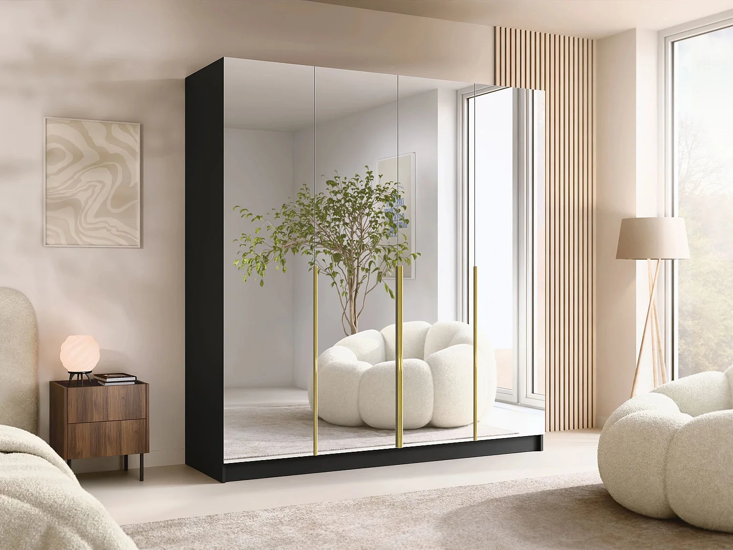 Armoire Closico 190, Doré|Noir, 215x200x58cm, Portes d'armoire: Avec des charnières