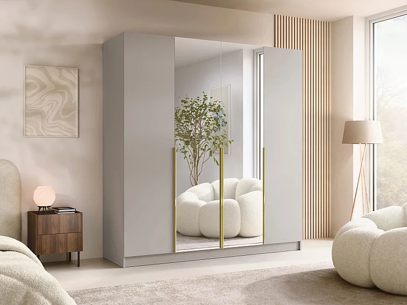 Armoire Closico 191, Cachemire|Doré, 215x200x58cm, Portes d'armoire: Avec des charnières