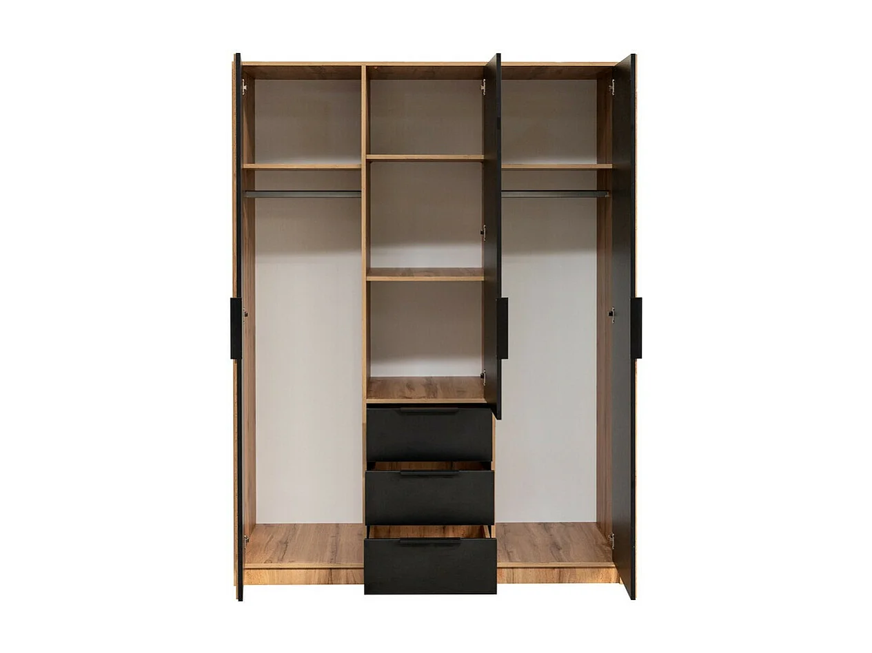 Armoire Enolevo 113, Chêne wotan|Noir, 200x150x58cm, Nombre d'étagères: 5