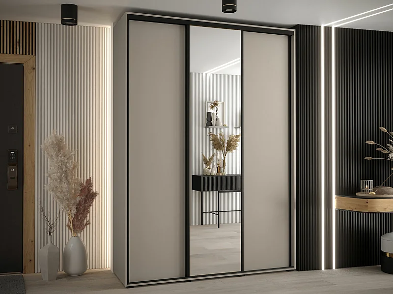 Armoire Hartford 493, Noir|Cachemire, 235x180x60cm, Portes d'armoire: Coulissantes