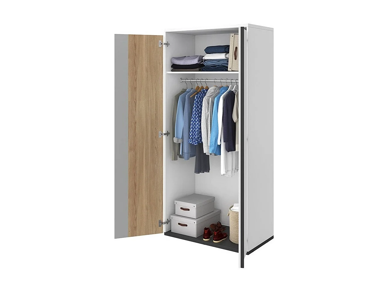 Armoire Marvesi 101, Chêne|Graphite|Gris clair|Blanc, 199x90x50cm, Nombre d'étagères: 1