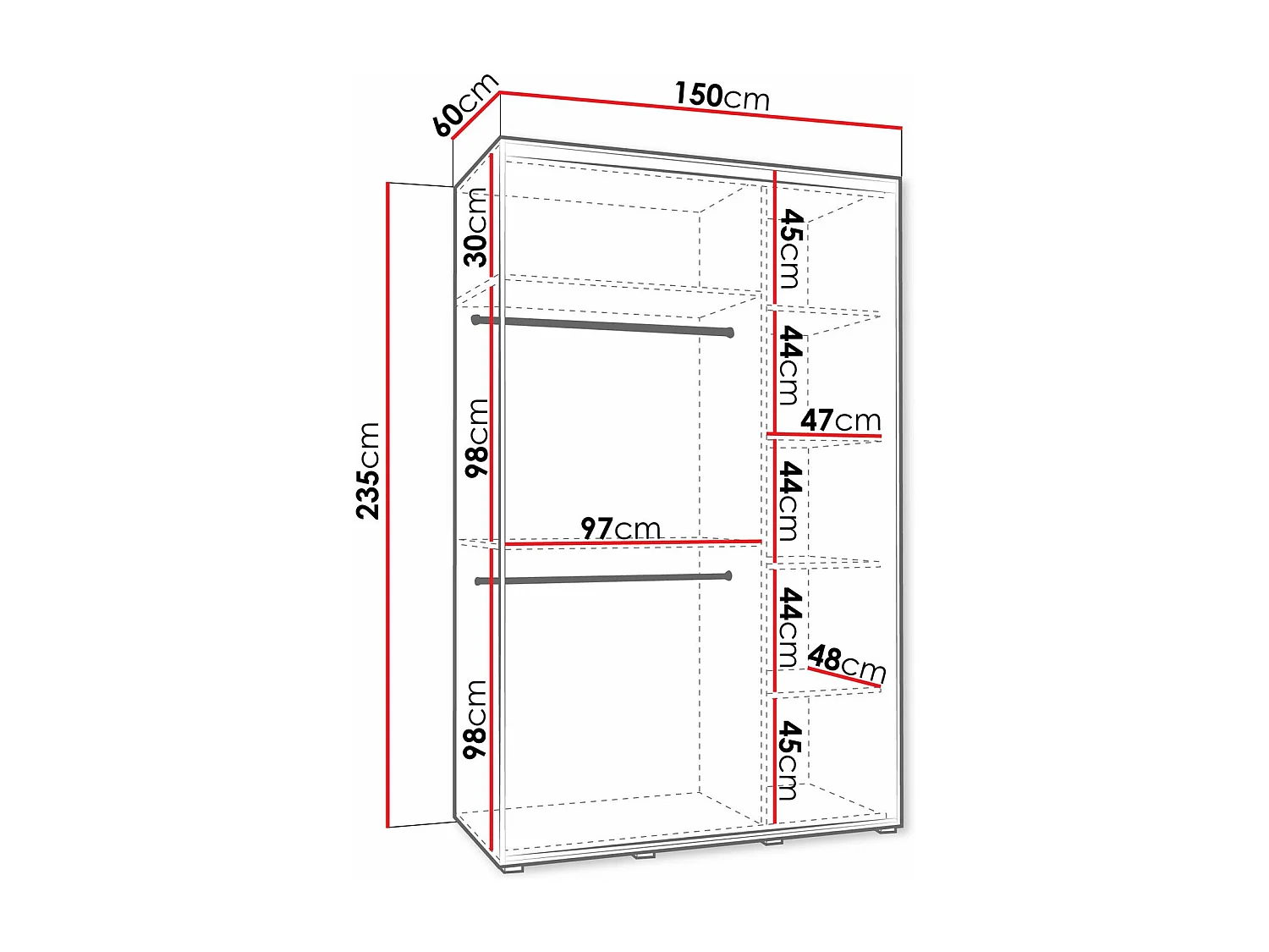 Armoire Hartford 494, Cachemire|Noir, 235x150x60cm, Portes d'armoire: Coulissantes