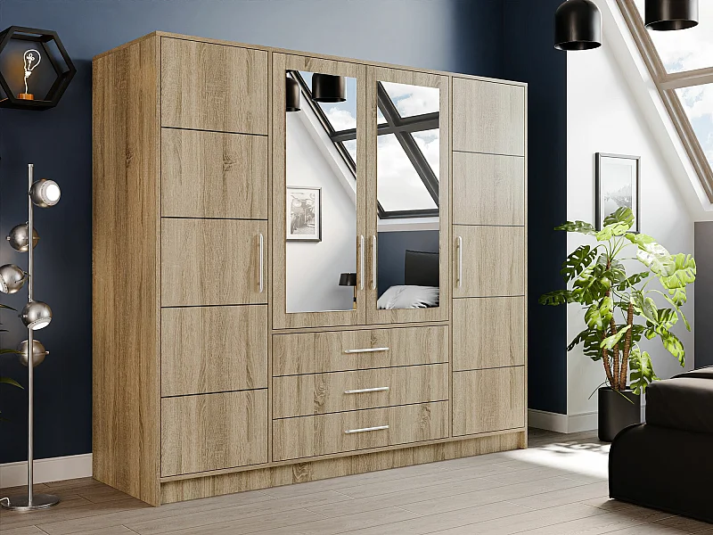 Armoire Dortivu 154, Sonoma chêne|Argent, 200x196x58cm