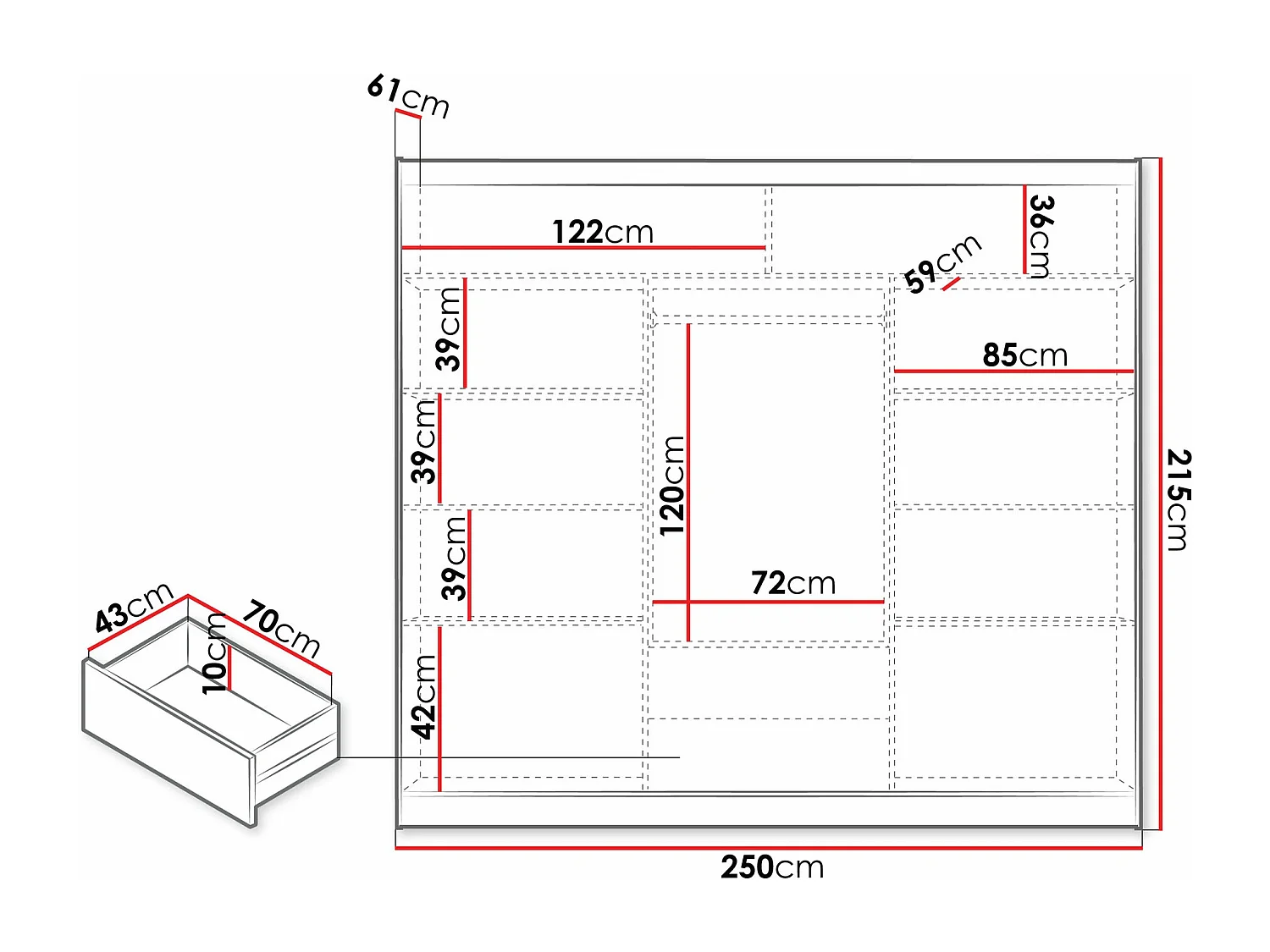 Armoire Honolulu 233, Graphite|Noir, 215x250x61cm, Portes d'armoire: Coulissantes