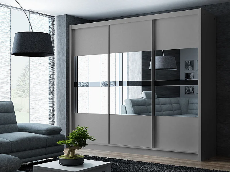 Armoire Honolulu 233, Noir|Graphite, 215x250x61cm, Portes d'armoire: Coulissantes