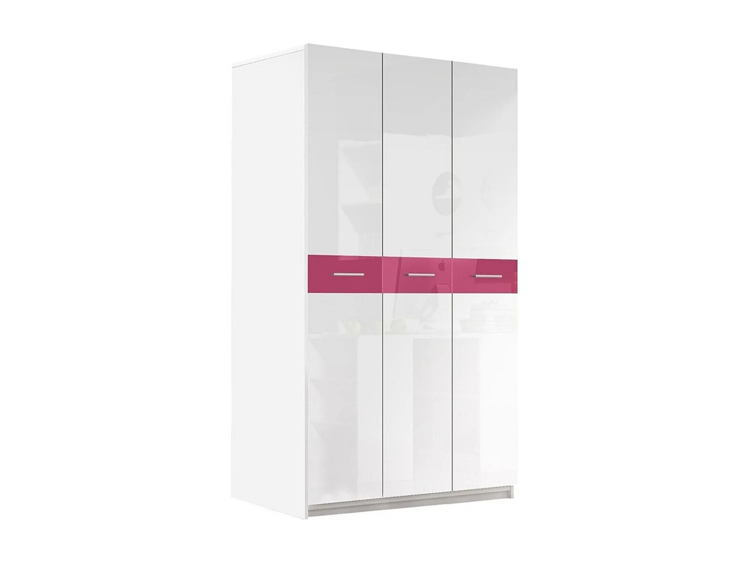 Armoire Campus, Blanc|Rose brillant|Blanc brillant, 198x120x55cm, Nombre d'étagères: 6