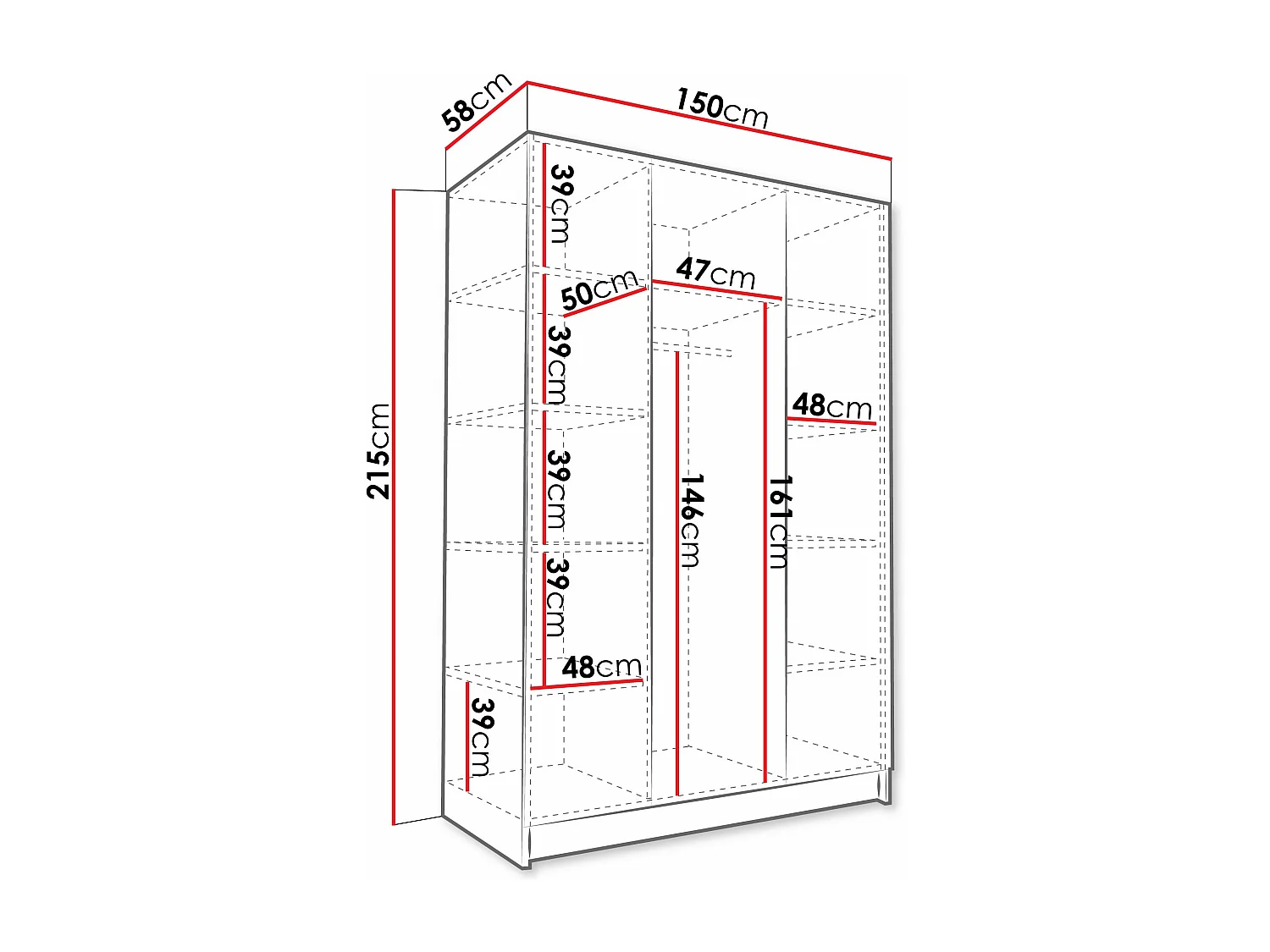 Armoire Closico 196, Cachemire|Noir, 215x150x58cm, Portes d'armoire: Avec des charnières