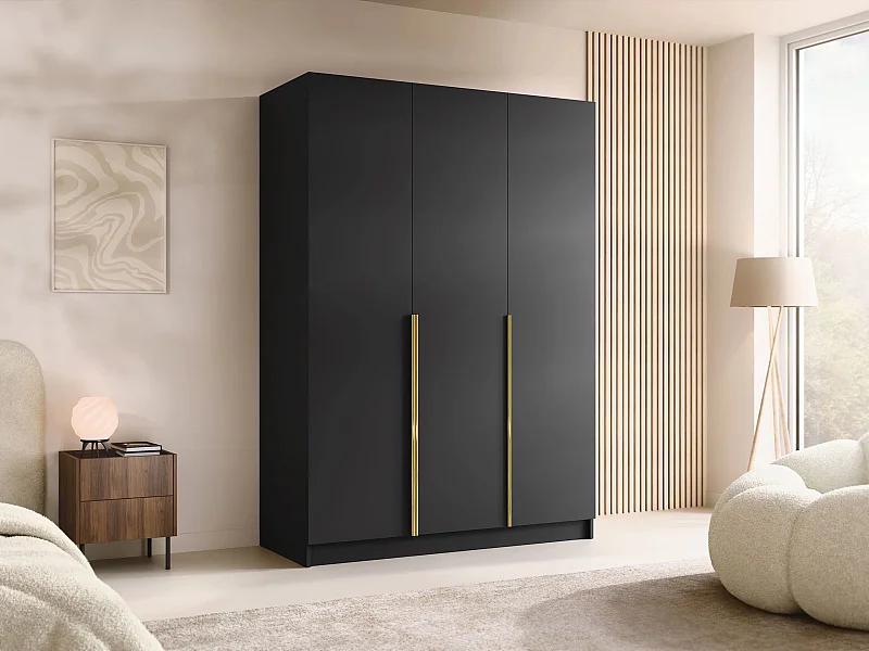 Armoire Closico 198, Doré|Noir, 215x150x58cm, Portes d'armoire: Avec des charnières