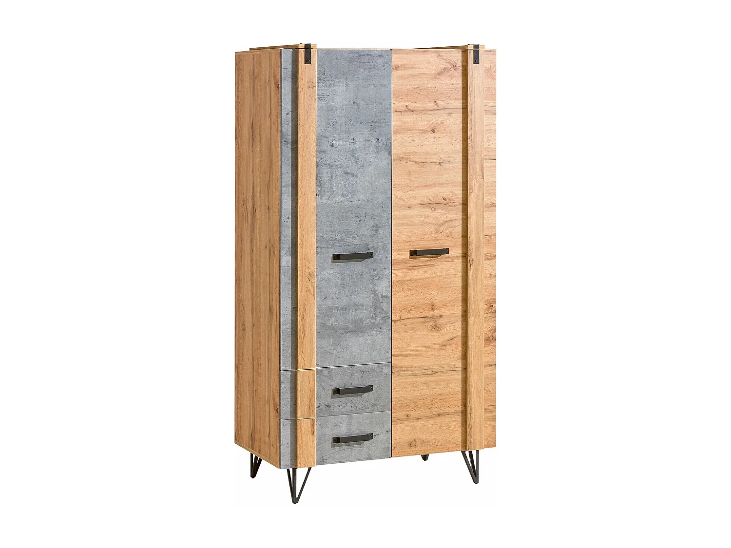 Armoire Domdele 100, Béton|Chêne wotan, 187x90x56cm, Nombre d'étagères: 1