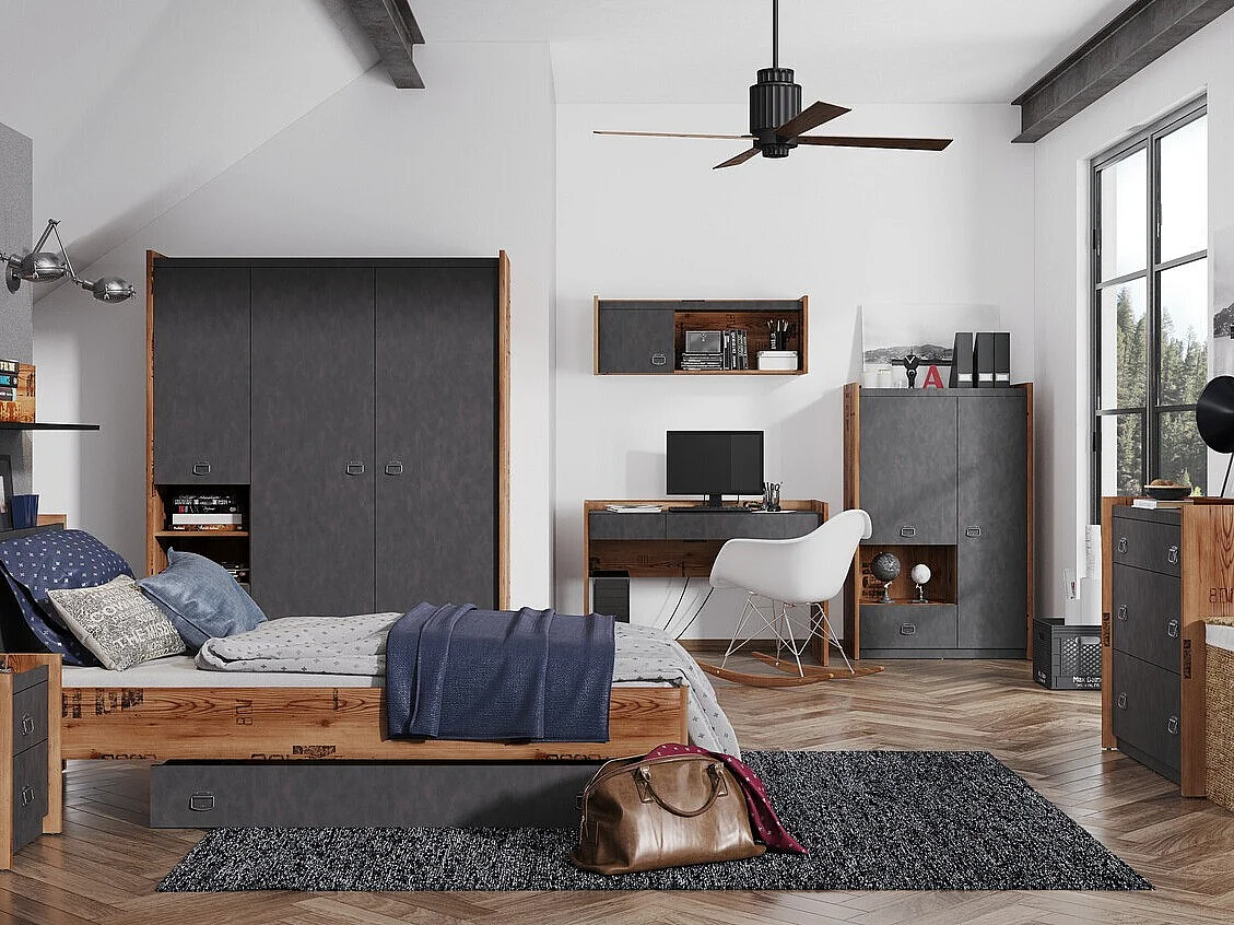 Armoire Tivtivi 100, Canyon chêne|Gris, 190x150x52cm