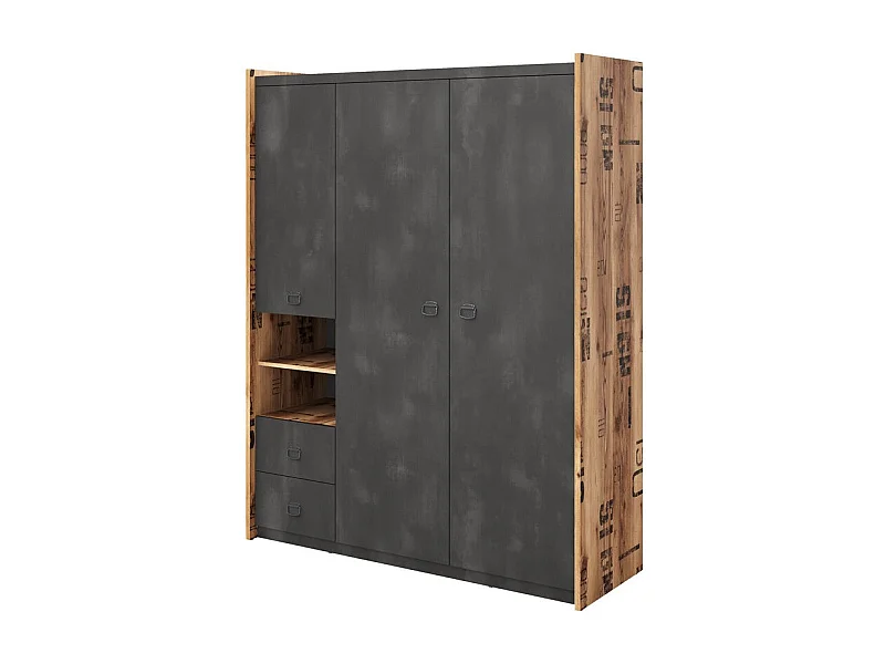 Armoire Tivtivi 100, Gris|Canyon chêne, 190x150x52cm
