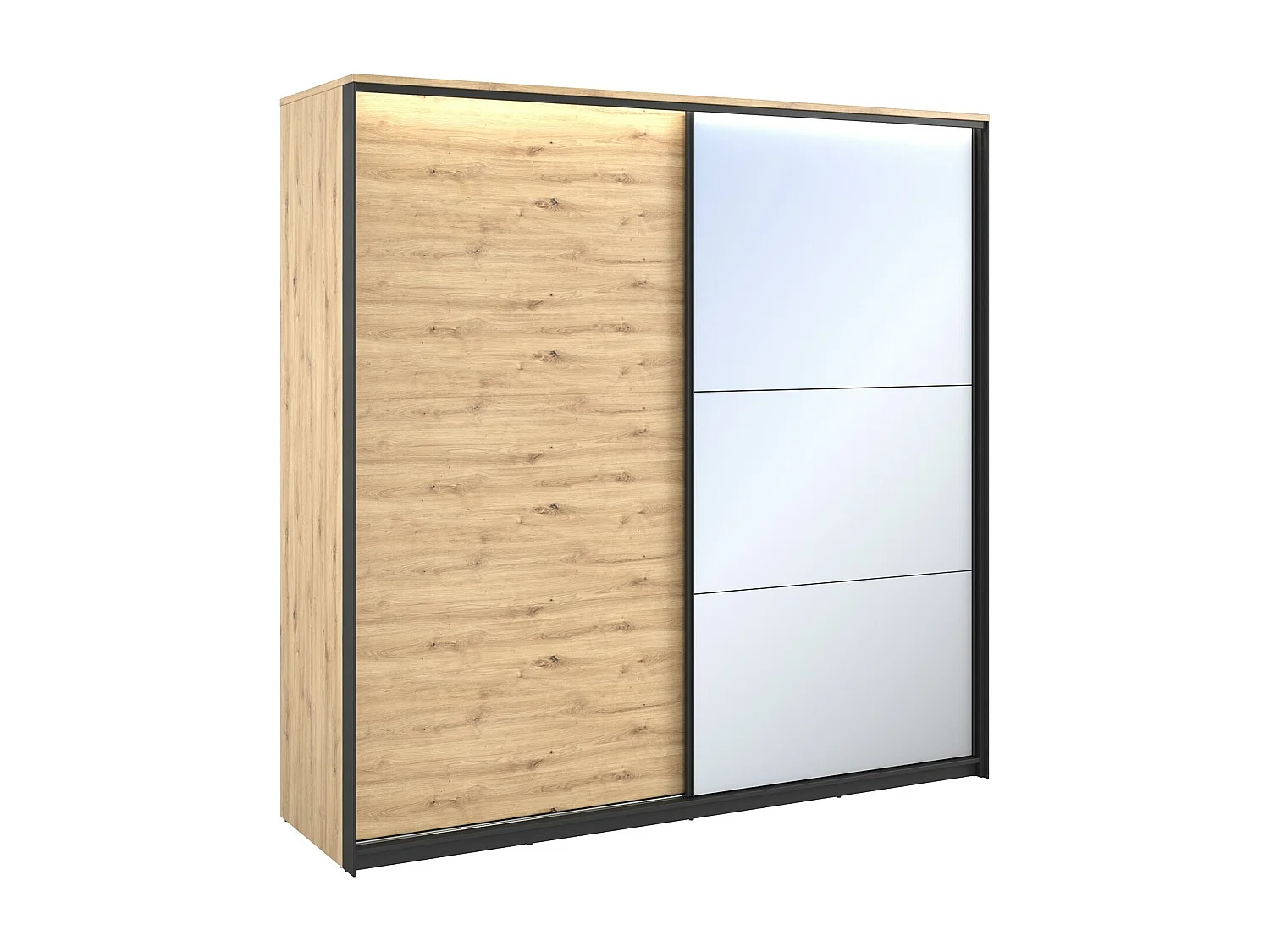 Armoire Luliru 111, Chêne Artisan|Noir, 221x220x68cm, Portes d'armoire: Coulissantes