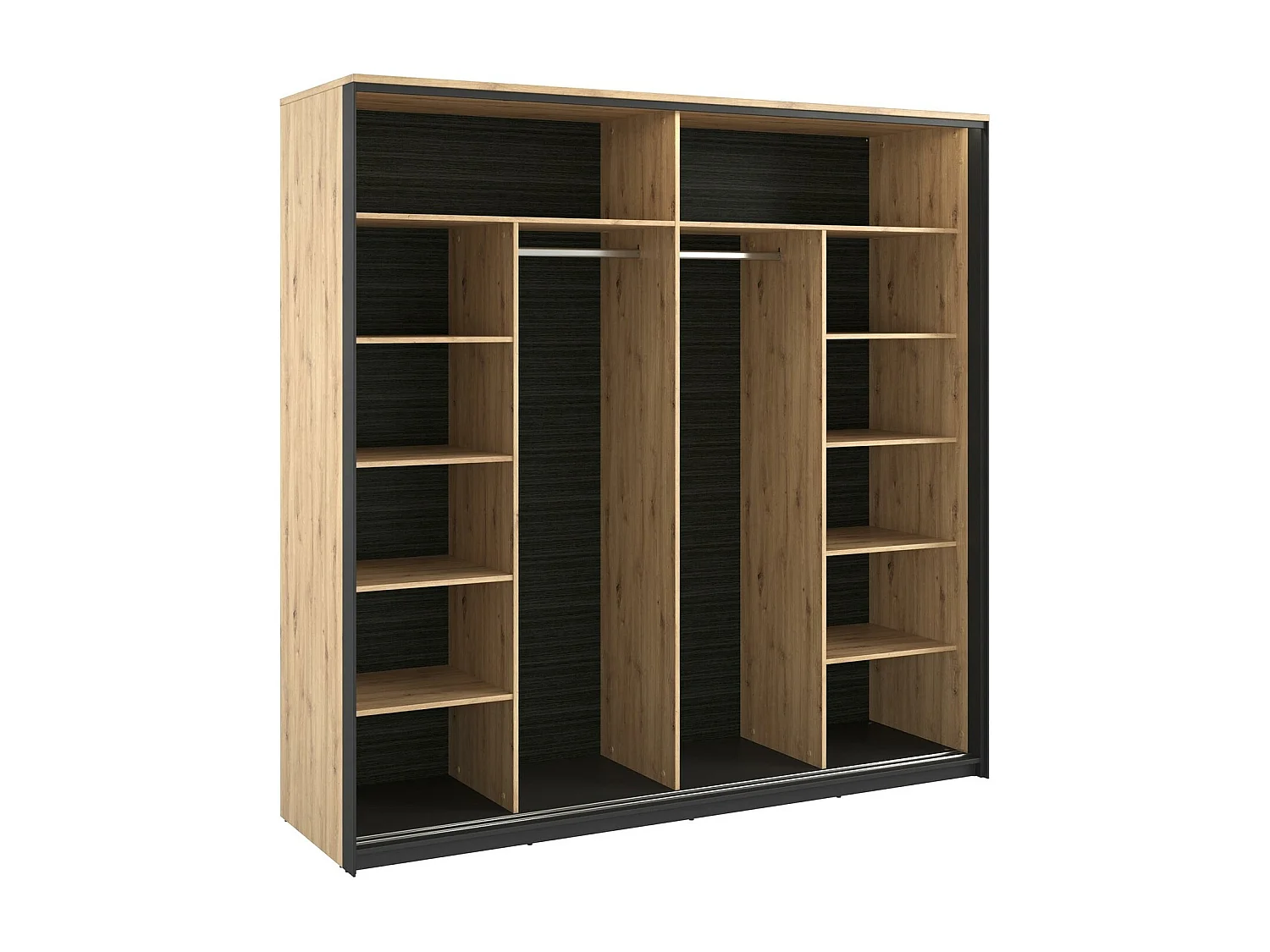 Armoire Luliru 111, Chêne Artisan|Noir, 221x220x68cm, Portes d'armoire: Coulissantes