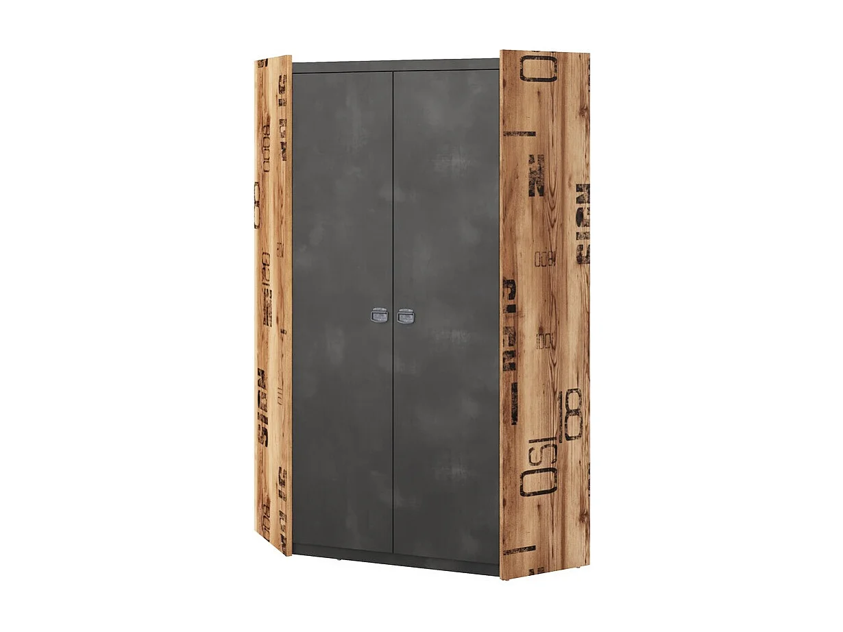 Armoire d'angle Tivtivi 112, Canyon chêne|Gris, 191x97x97cm, Nombre d'étagères: 8