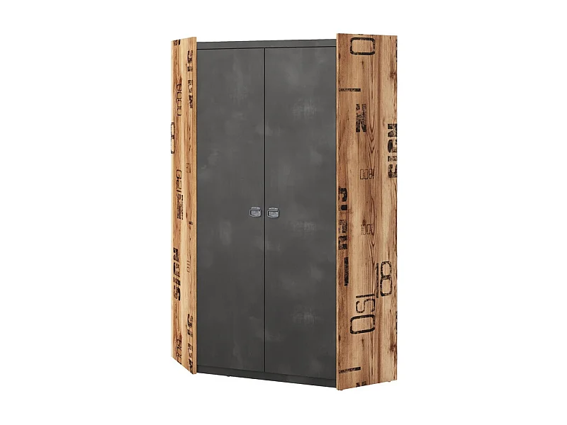 Armoire d'angle Tivtivi 112, Canyon chêne|Gris, 191x97x97cm, Nombre d'étagères: 8