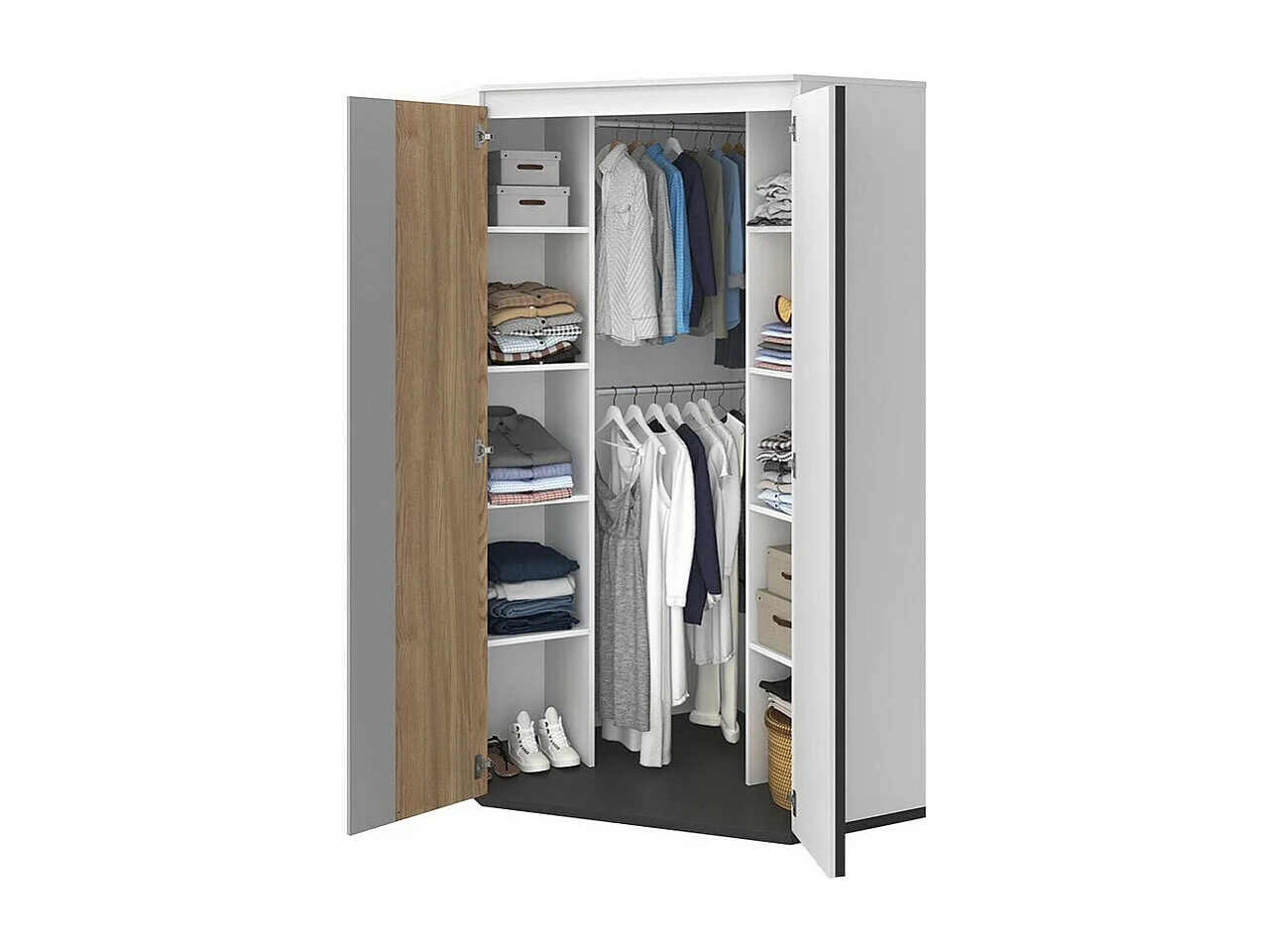 Armoire d'angle Marvesi 100, Chêne|Graphite|Gris clair|Blanc, 199x95x50cm