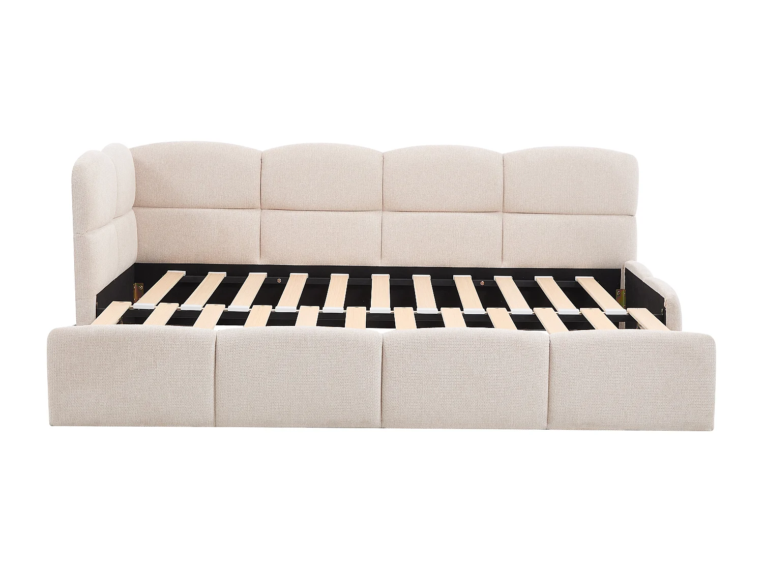 Lit gigogne 2 x 80 x 200 cm – Avec sommier peigne – Tissu texturé – Beige + Matelas – PLURANIO