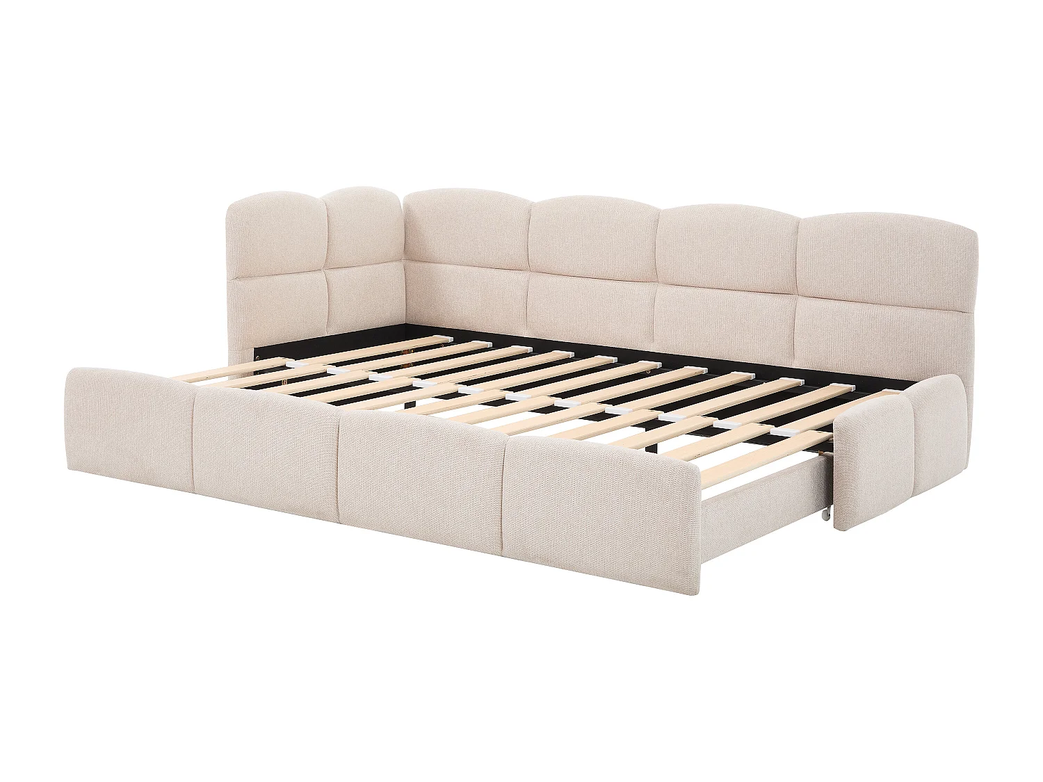 Lit gigogne 2 x 80 x 200 cm – Avec sommier peigne – Tissu texturé – Beige + Matelas – PLURANIO