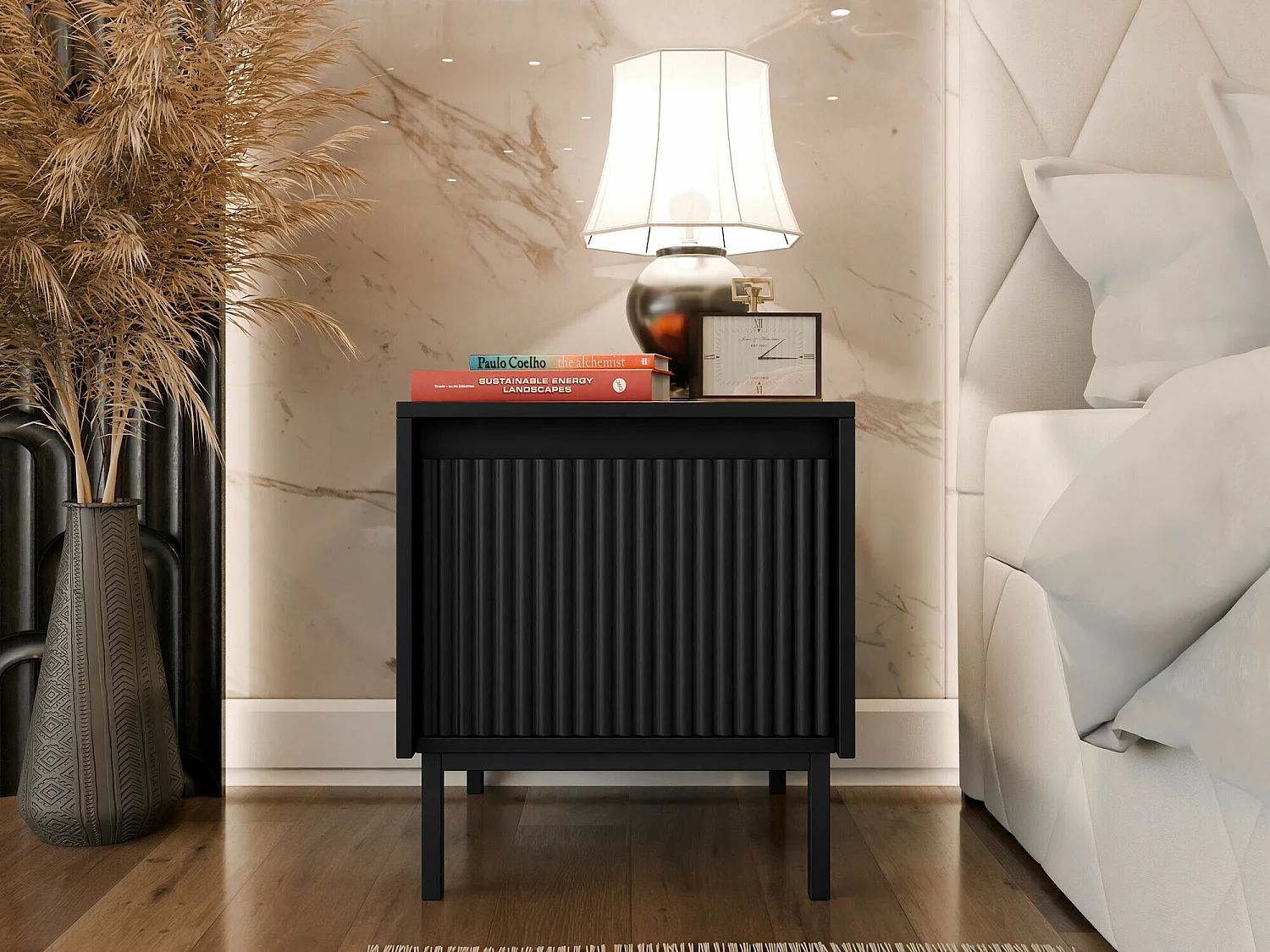 Table de chevet Comfivo Delruva 105, Noir, 50x45x40cm, MDF|Stratifié