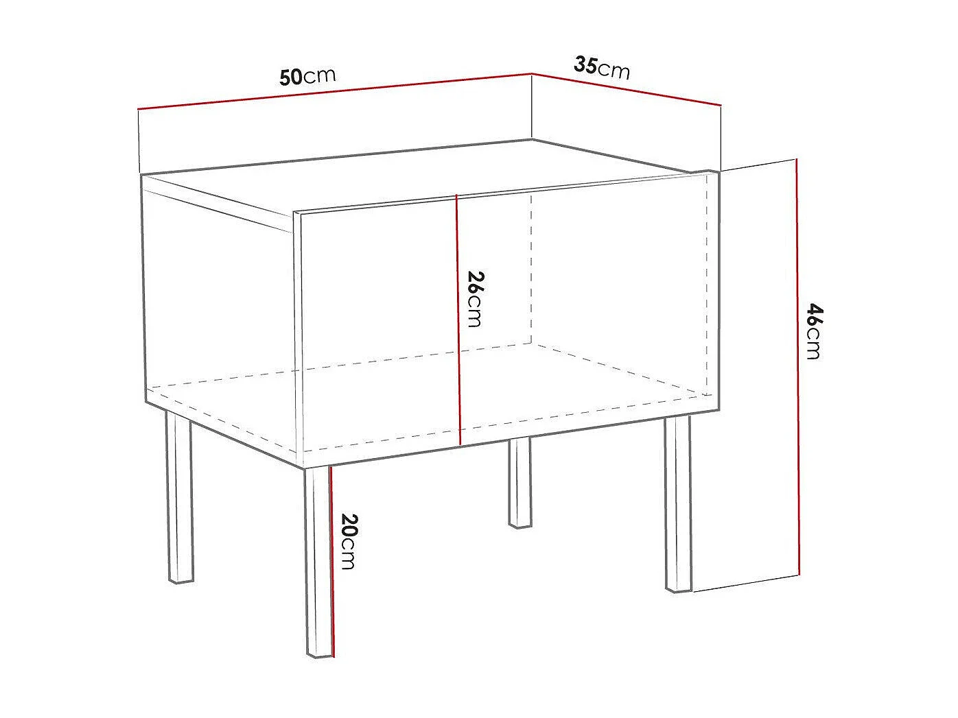 Table de chevet Natar, Blanc brillant|Blanc, Nombre de tiroirs: 1, 46x50x35cm